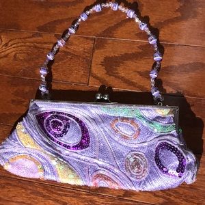 Purple sequin and beaded clutch